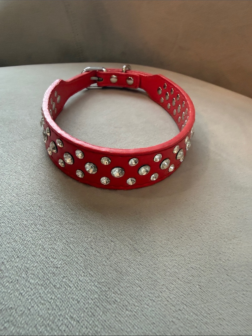 Red Crystal Studded Leather Dog Collar - Stylish Pet Accessory